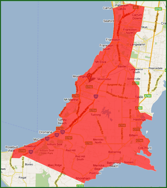 CJ's Mowing covers the areas in red